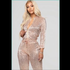 Star Taken Sequin Jumpsuit - Rose gold